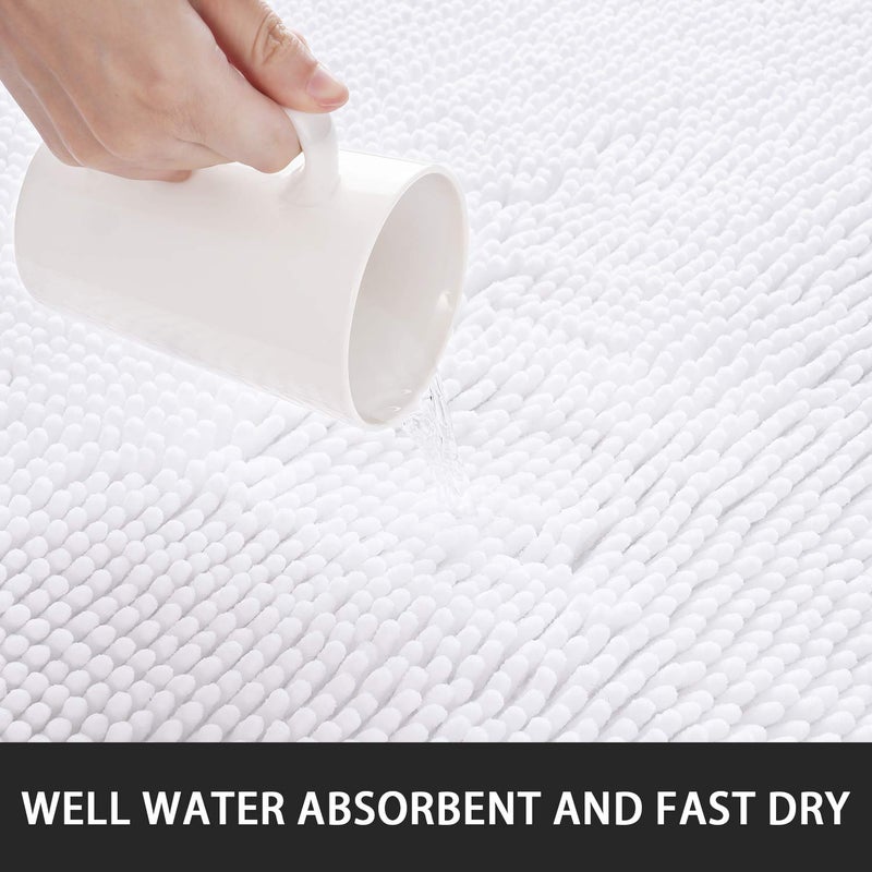 Noahas White Long Bathroom Rugs Runner 24''x60'',Absorbent Non-Slip,Washable Carpet,Soft Plush Chenille Shower Mats,Shaggy Durable Bath Rugs with Rubber Backing - Image 5